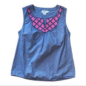 vineyard vines pink blue sleeveless embroidered blouse - size small
